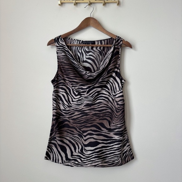 Lafayette 148 Zebra Cowl Neck Silk Blouse 10 Sleeveless Black Tan - Picture 7 of 7